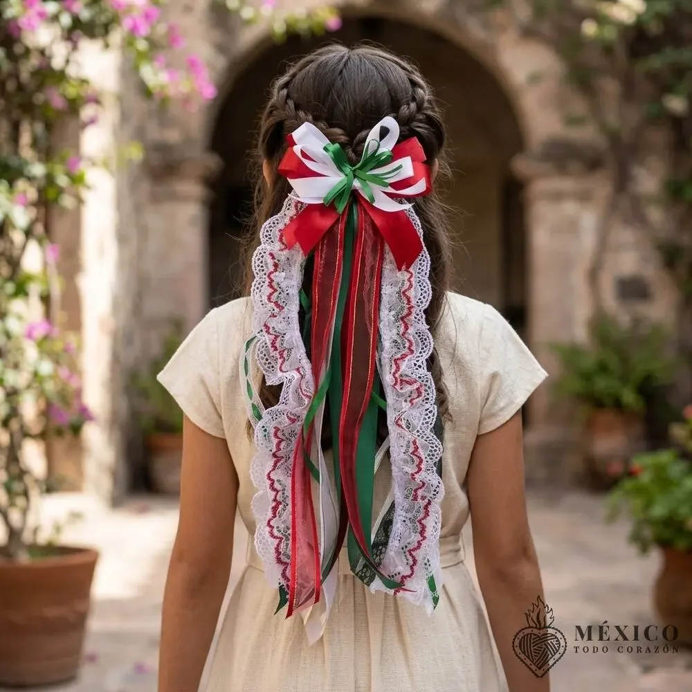 Mexican hair clip tri color lace and ribbon red green and white